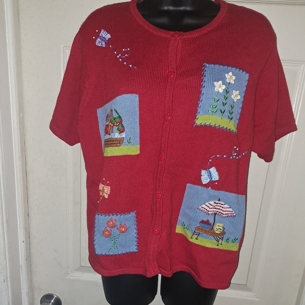 M.c.&co button up short sleeve sweater large 5/$25